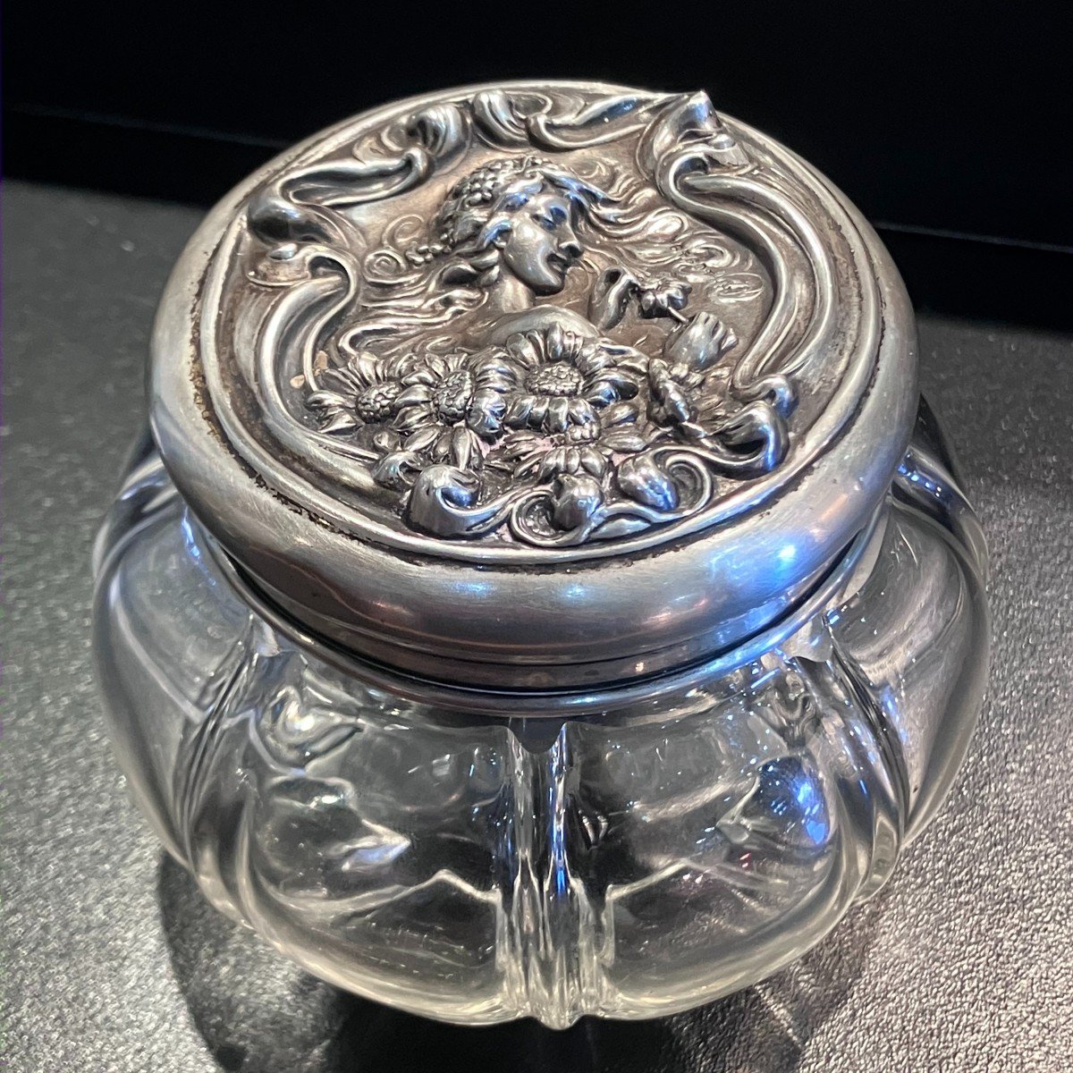 Poudrier Art Nouveau Cristal Et Argent, De Levi & Salaman