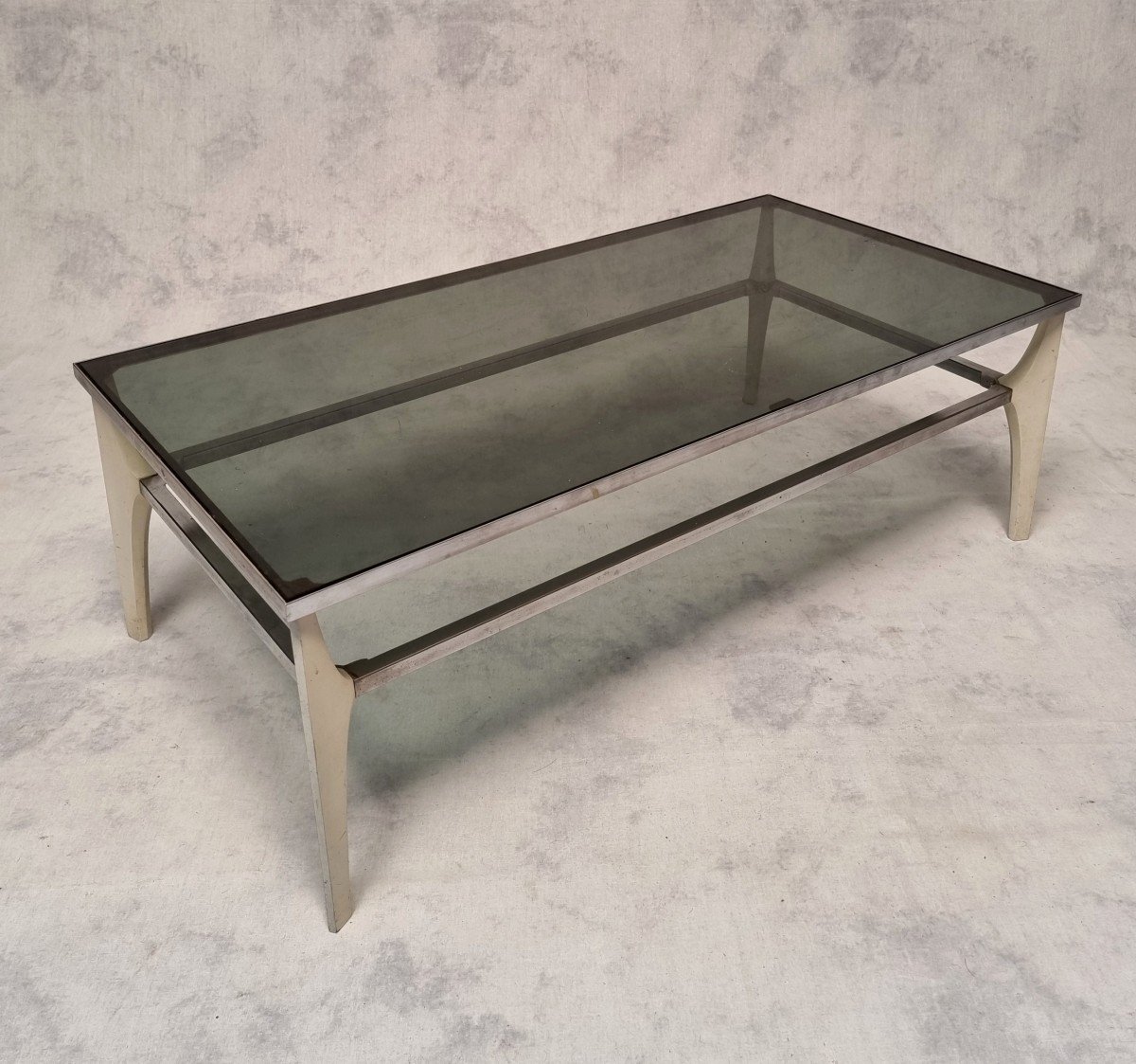 Table Basse Italienne - Metal & Verre Fumé - Ca 1970-photo-3