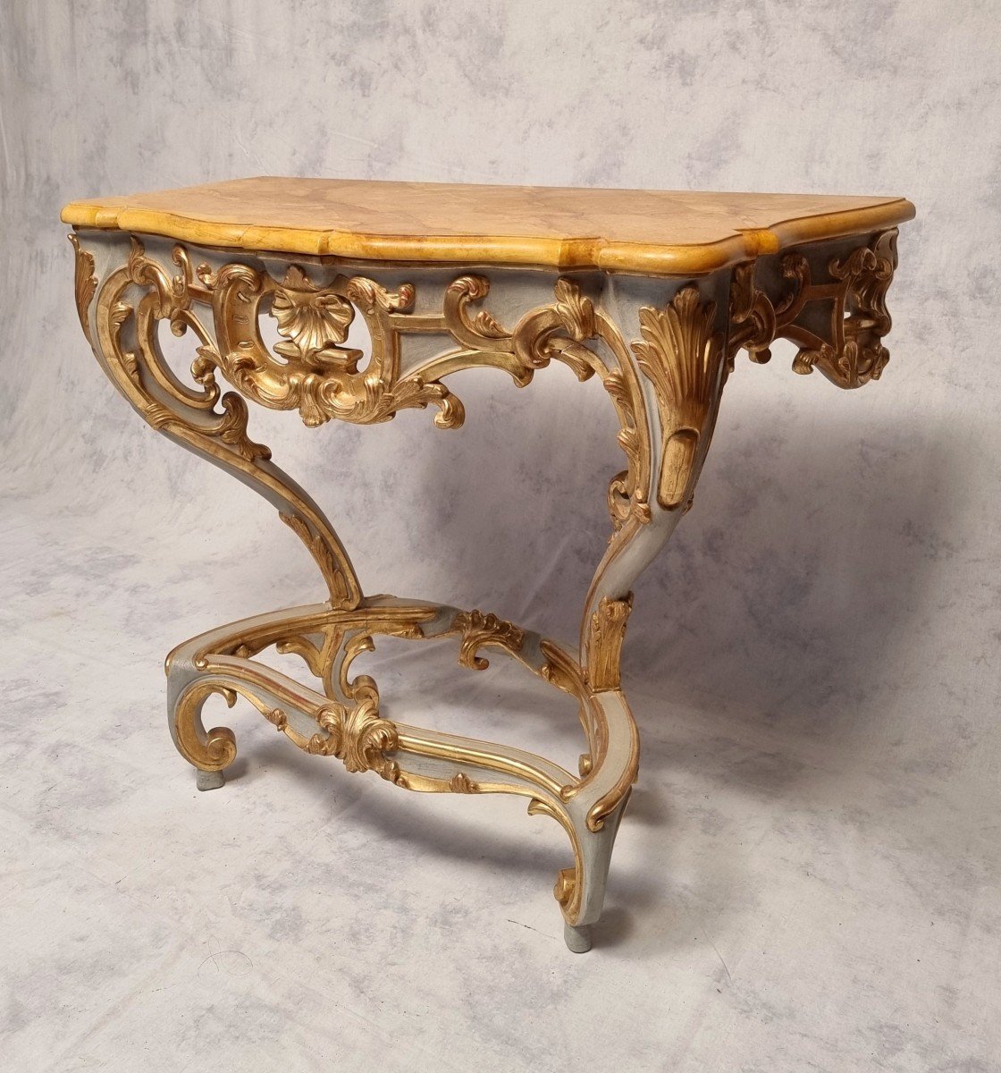 Louis XV Style Console On Four Legs - Lacquered Wood - 19th C.-photo-2