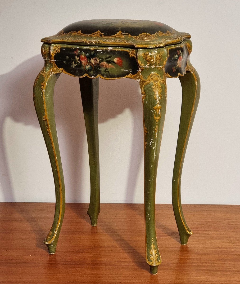 Table Coffret Style Louis XV - Vénitien - Bois Peint - 19ème