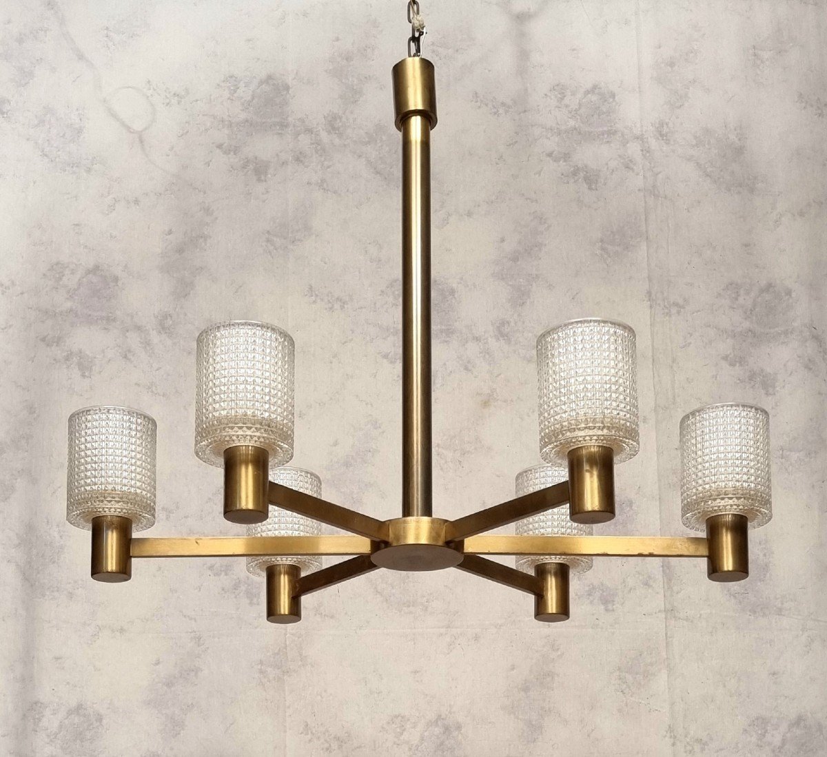 Crystal Glass and Brass Pendant Lamp by Carl Fagerlund