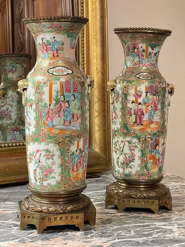 Pair Of Canton Chinese Vases Napoleon III