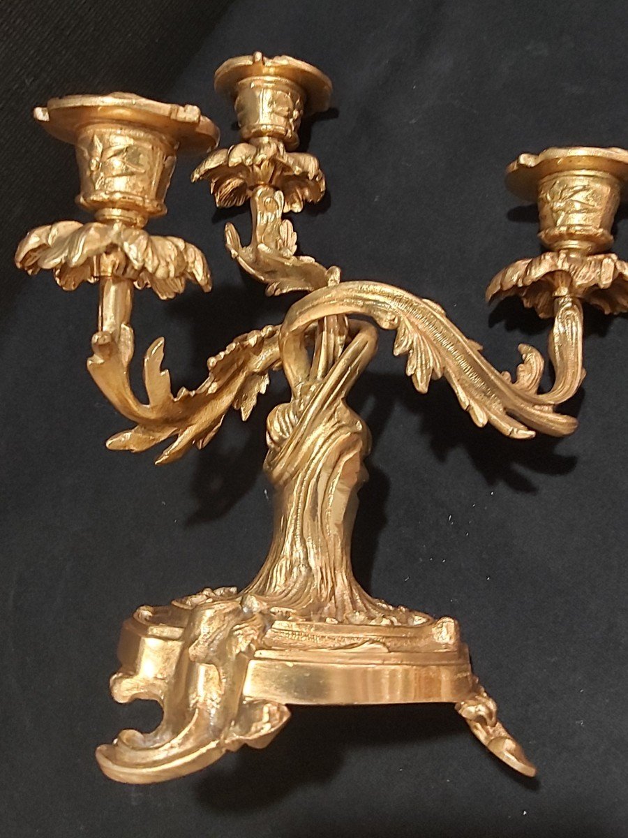 Paire De Chandeliers "bouts De Table" En Bronze Doré-photo-2