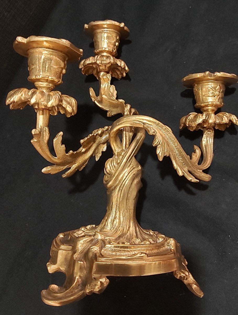 Paire De Chandeliers "bouts De Table" En Bronze Doré-photo-4