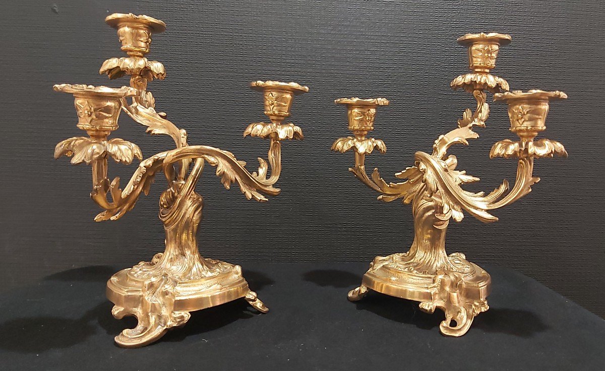 Paire De Chandeliers "bouts De Table" En Bronze Doré