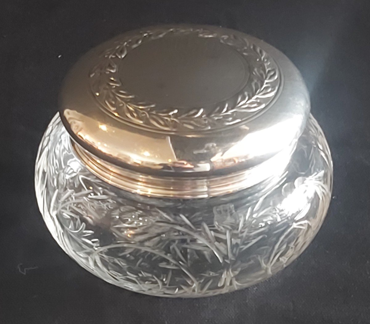 Small Cut Crystal Candy Box With Silver Lid 