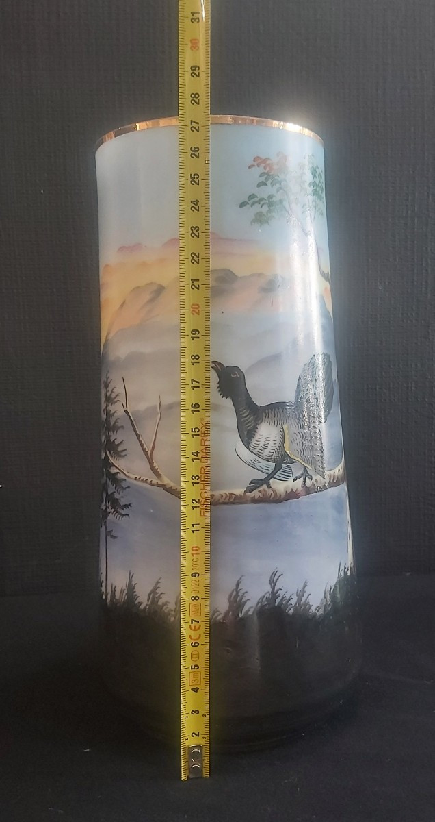 Opaline Crystal Vase With Black Grouse Decor -photo-5