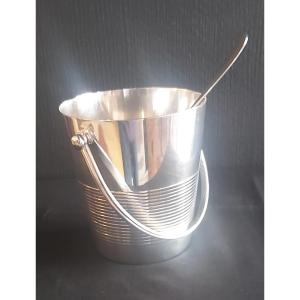 Christofle Silver Metal Ice Cube Bucket And Spoon 