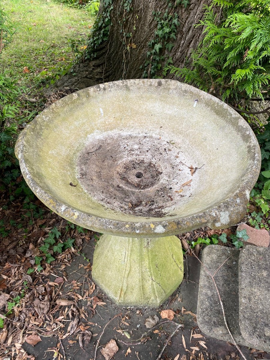 Large Basin, Birdbath In Reconstructed Stone, 20th Century -photo-2