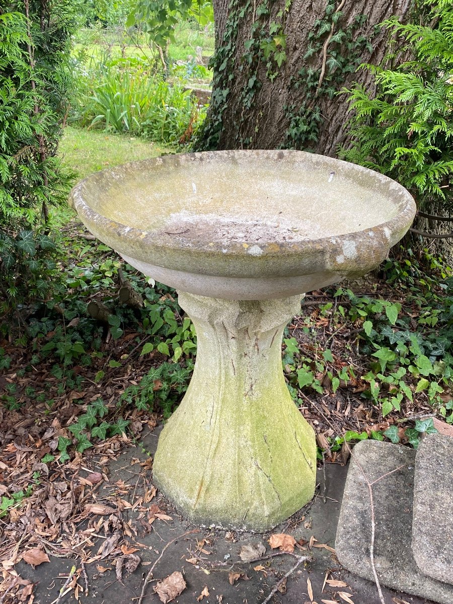 Large Basin, Birdbath In Reconstructed Stone, 20th Century -photo-3