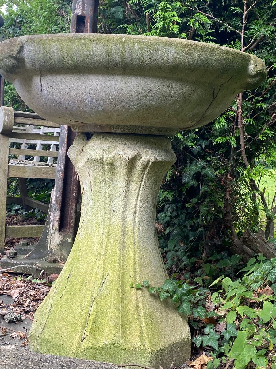 Large Basin, Birdbath In Reconstructed Stone, 20th Century -photo-4