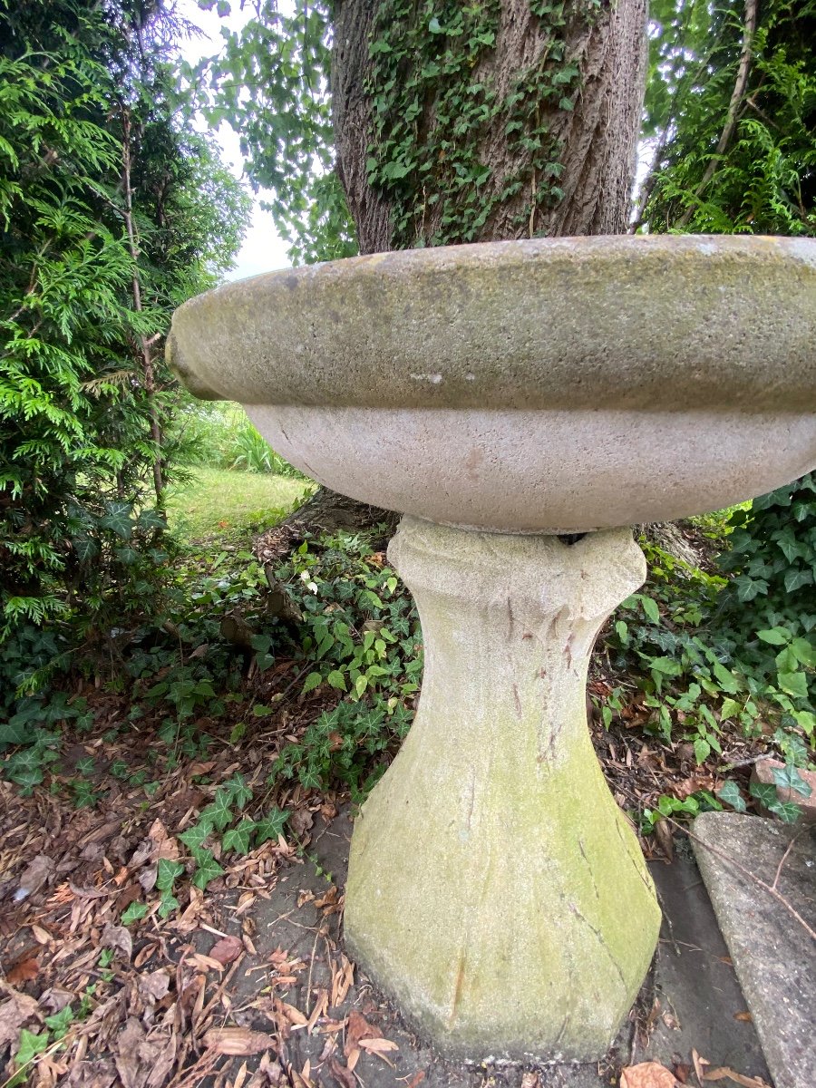 Large Basin, Birdbath In Reconstructed Stone, 20th Century -photo-1