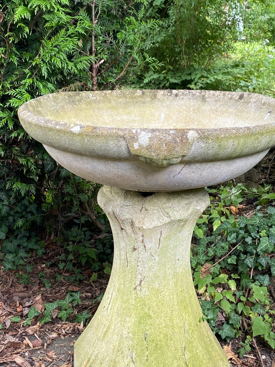 Large Basin, Birdbath In Reconstructed Stone, 20th Century 