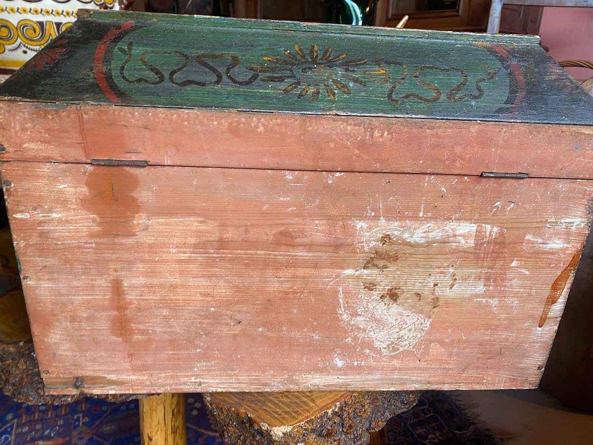 Small Painted Wedding Chest Folk Art -photo-7