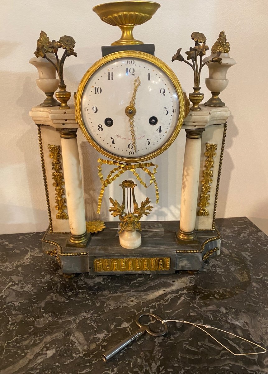 Louis XVI Period Marble And Bronze Wire Portico Clock