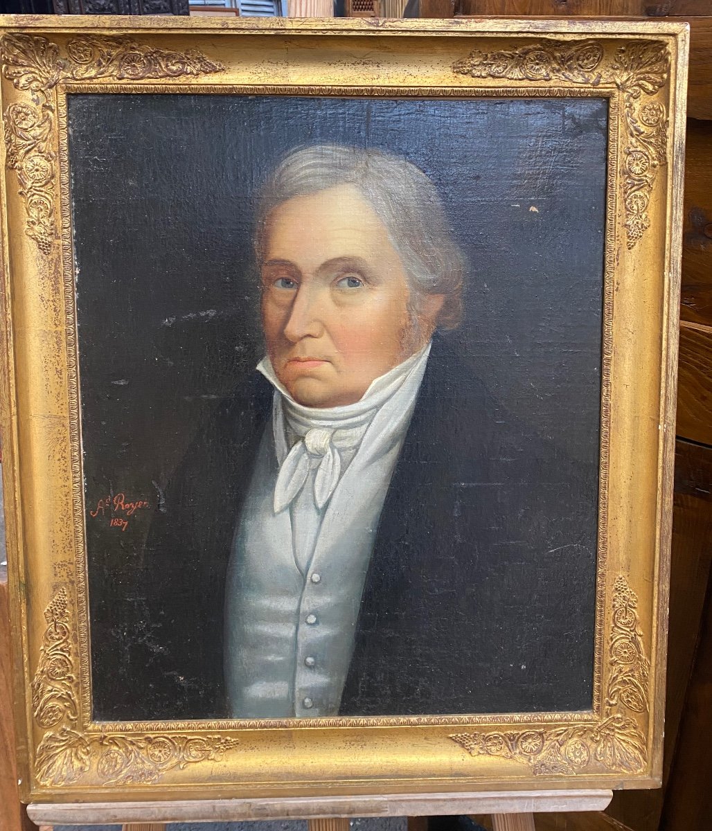 Portrait Under Louis-philippe, Signed Ad. Royer, 1831, Original Frame