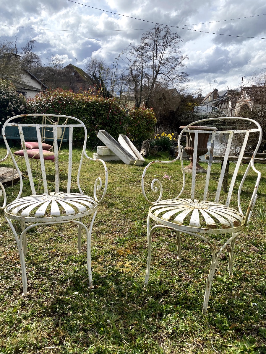 Pair Of Wrought Iron Garden Armchairs -photo-4