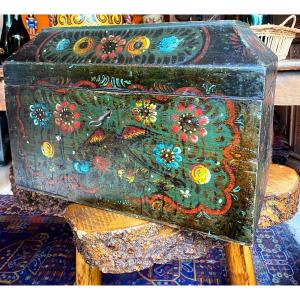 Small Painted Wedding Chest Folk Art 