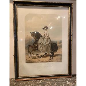 Pair Of Engravings "the Amazons" After Alfred De Dreux Polychrome