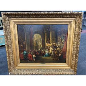 Spanish Painting Procession Scene 19th Century