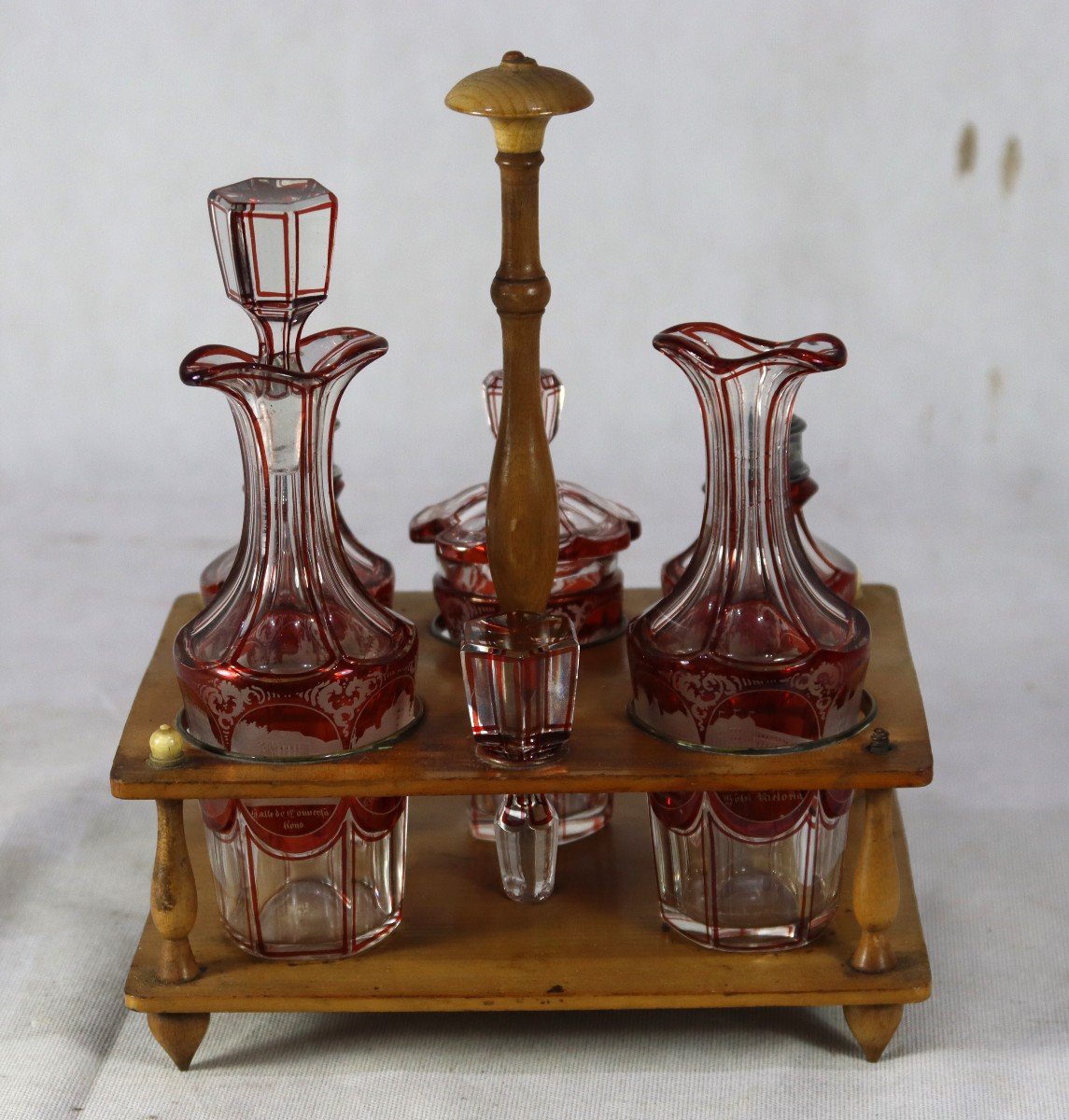 Complete Service Cruet-vinegar 5 Pieces In Bohemian Crystal, Nineteenth-photo-2