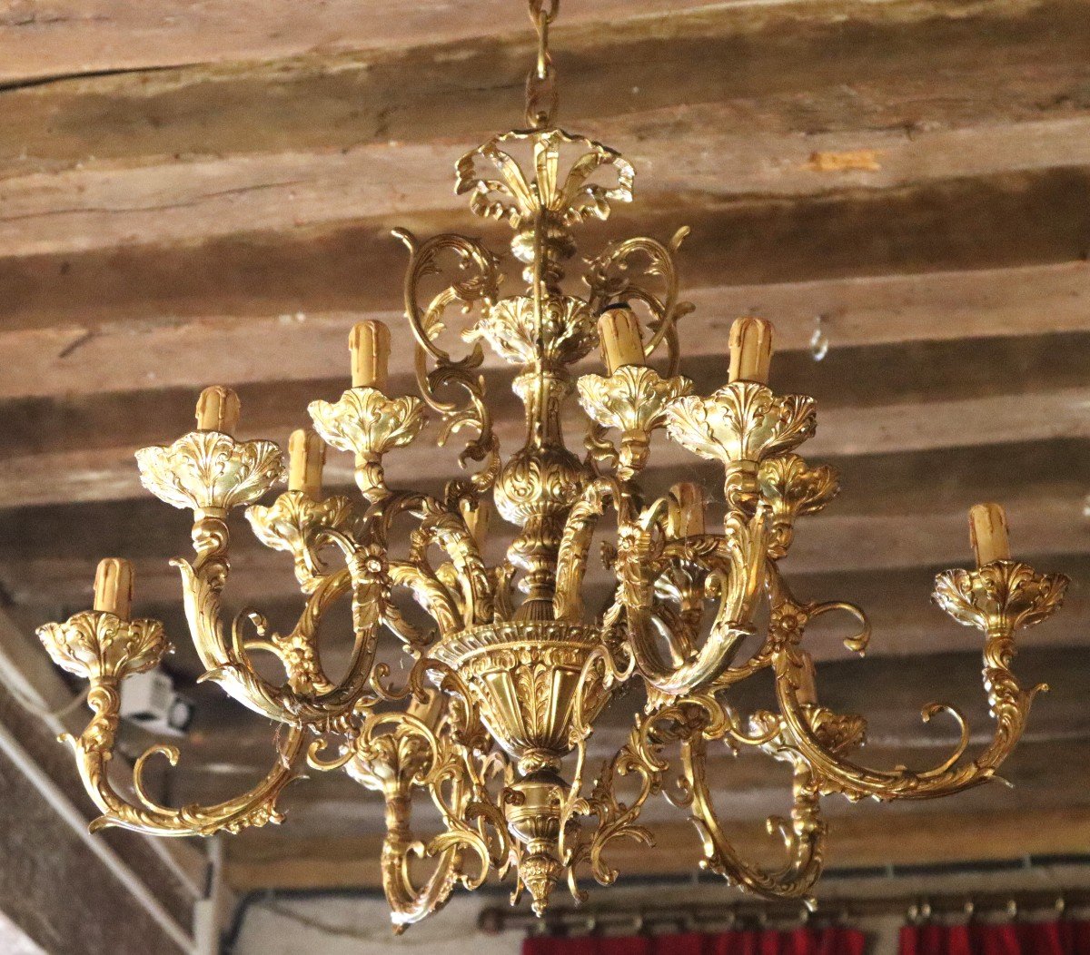 Pair Of Important Gilt Bronze Chandelier, 12 Lights, Twentieth-photo-2