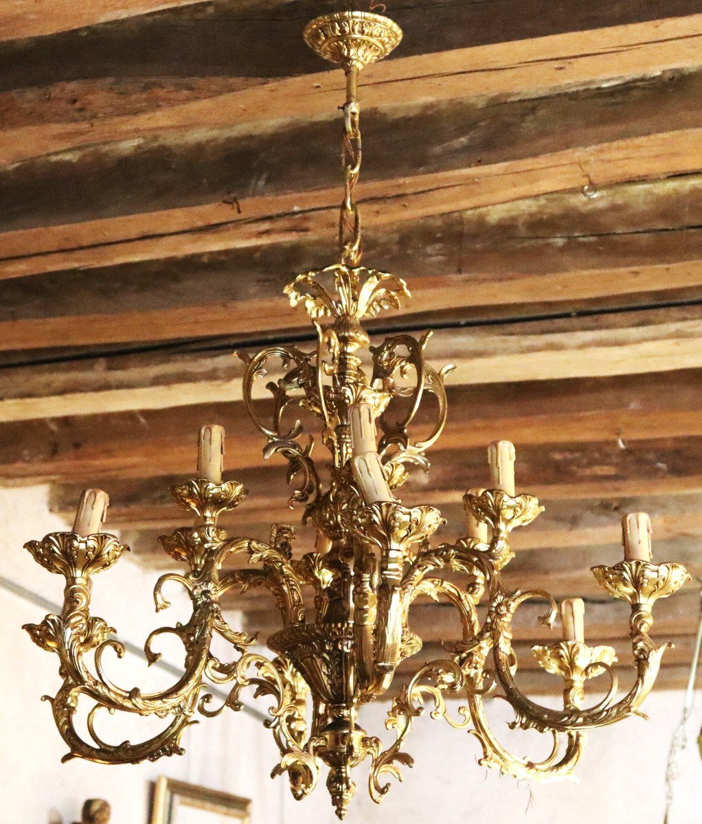 Pair Of Important Gilt Bronze Chandelier, 12 Lights, Twentieth-photo-3