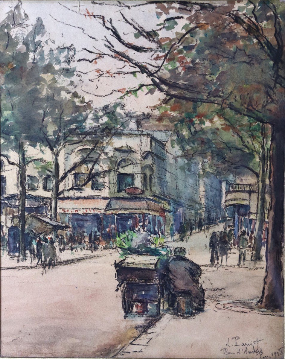 Lily Parizot (1876-?), Pair Of Watercolors/charcoals "views Of Paris", Circa 1920-photo-1