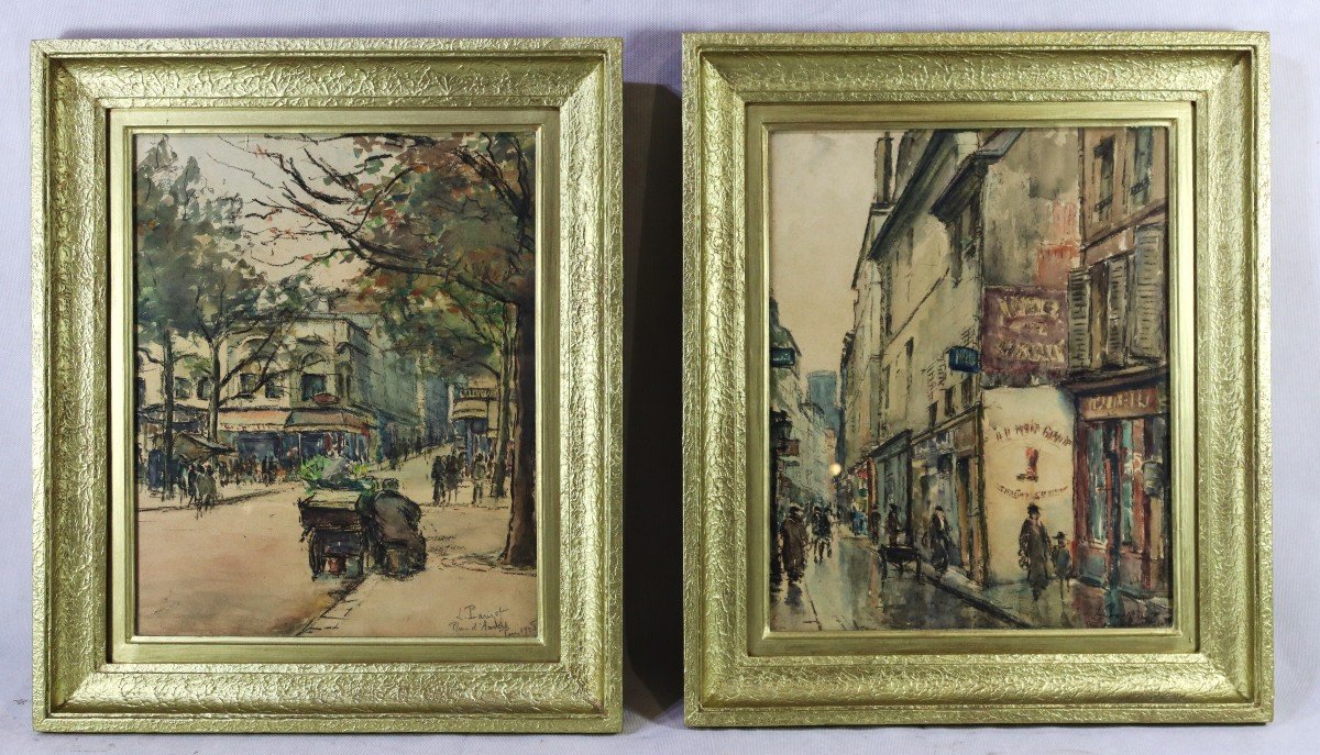 Lily Parizot (1876-?), Pair Of Watercolors/charcoals "views Of Paris", Circa 1920