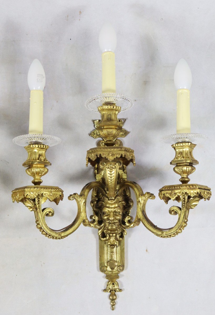 Pair Of Gilt Bronze Sconces, Louis XIV Style, 19th Century-photo-2