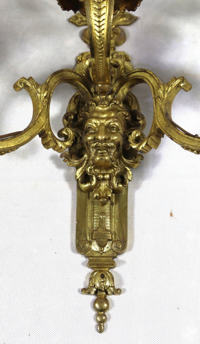 Pair Of Gilt Bronze Sconces, Louis XIV Style, 19th Century-photo-1