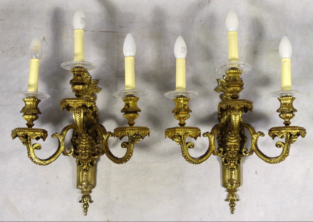 Pair Of Gilt Bronze Sconces, Louis XIV Style, 19th Century-photo-3