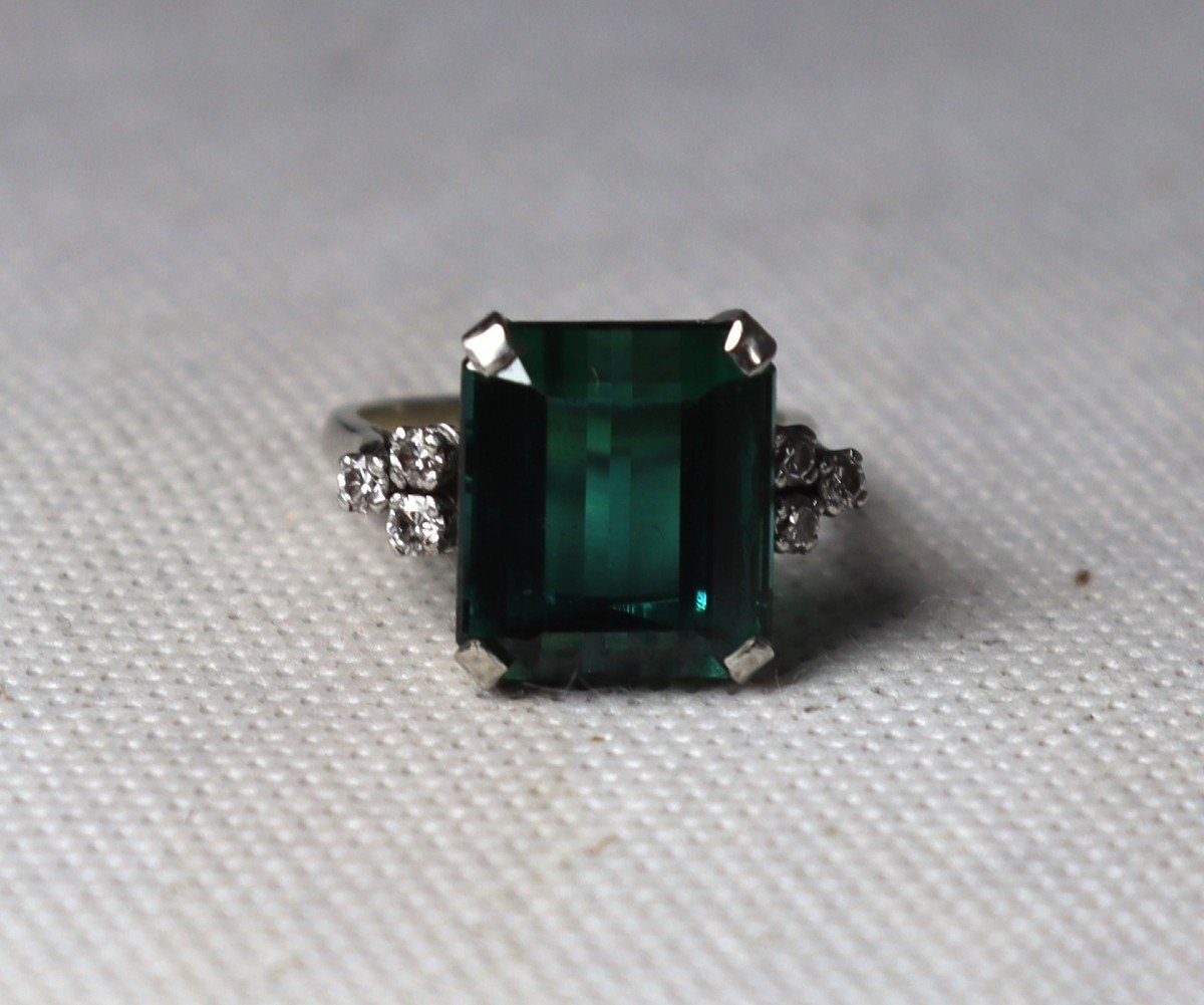 Bague En Or Gris Et Platine Sertie d'Une Tourmaline, XXe-photo-2