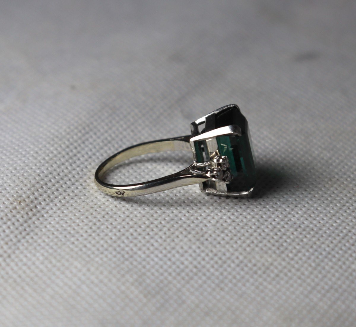 Bague En Or Gris Et Platine Sertie d'Une Tourmaline, XXe-photo-3