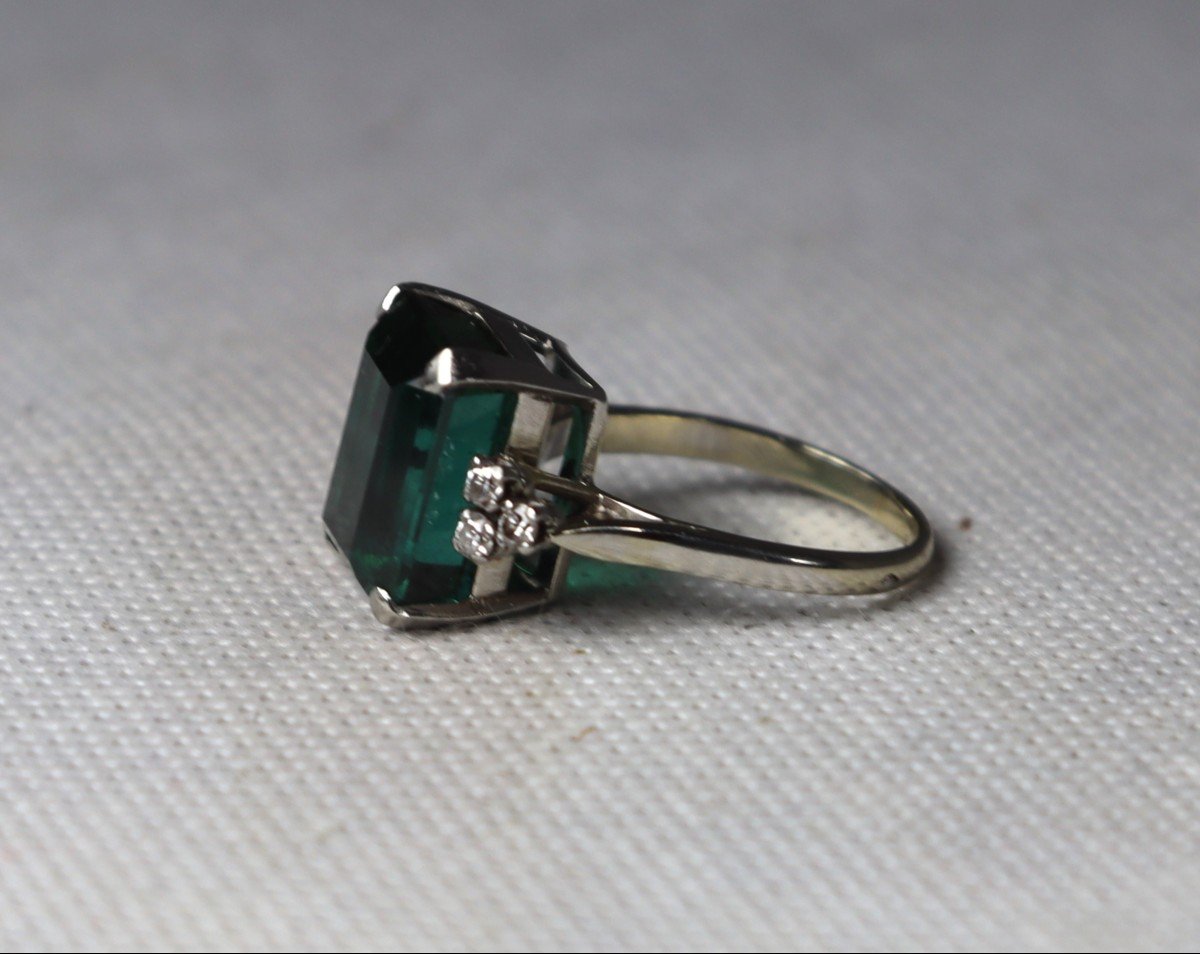 Bague En Or Gris Et Platine Sertie d'Une Tourmaline, XXe-photo-4