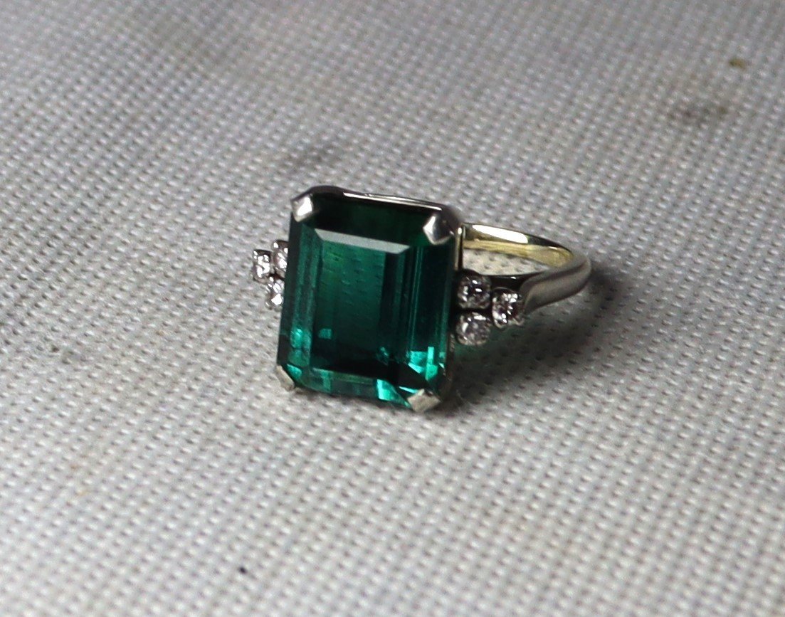 Bague En Or Gris Et Platine Sertie d'Une Tourmaline, XXe-photo-3