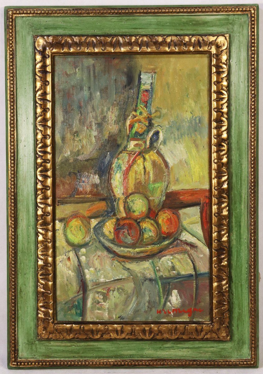 Pinchus Kremegne (1890-1981), Hst " Nature Morte à La Bouteille Et Aux Fruits ", XXe-photo-1