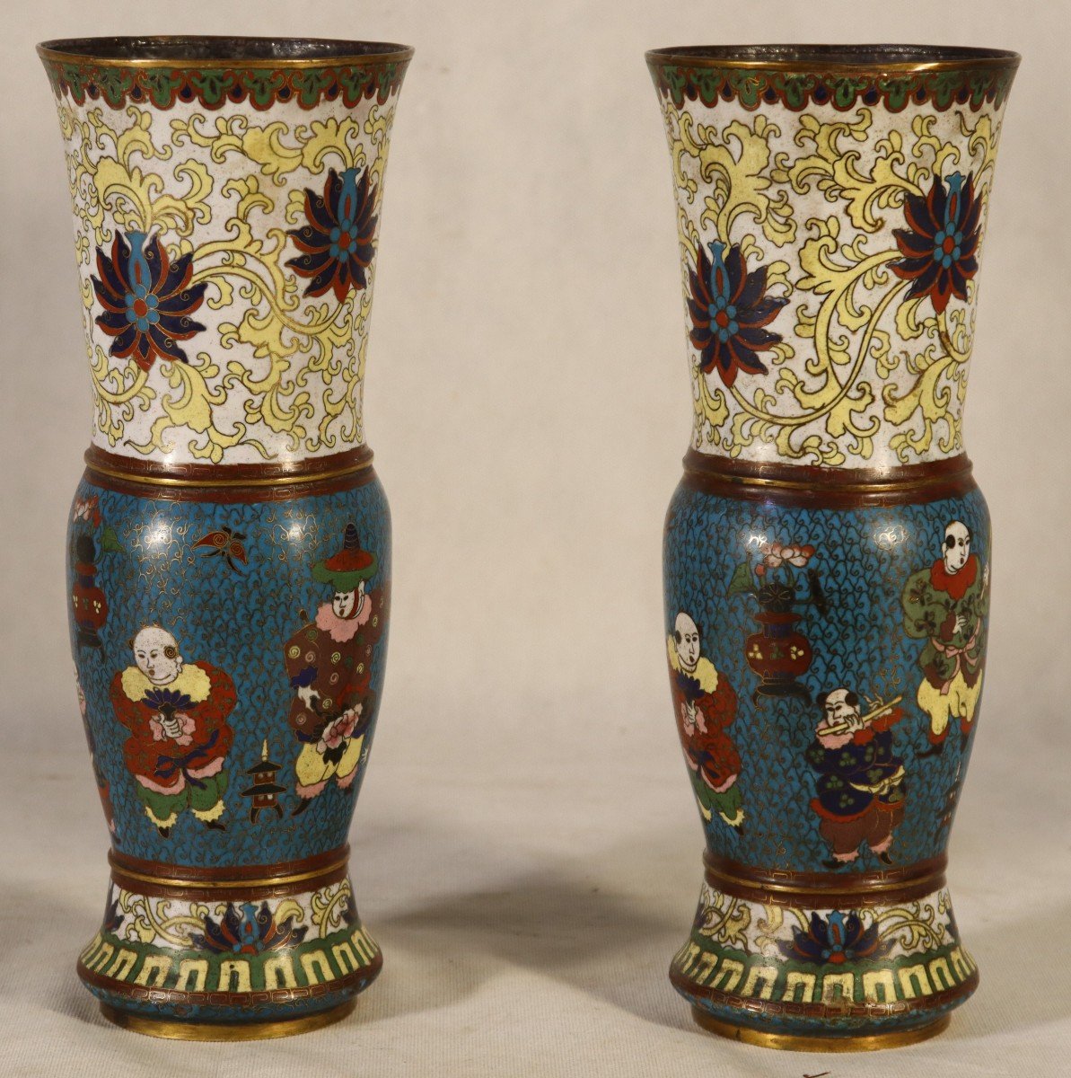 Art d'Asie XIXe, Paire De Vases En émaux Cloisonnés.-photo-3