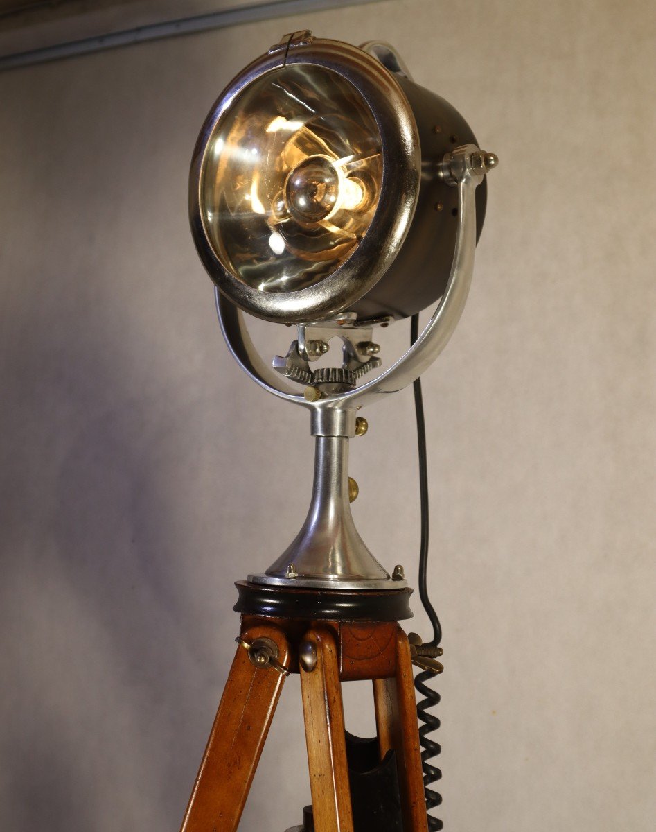 Mahogany Marine Floor Lamp/spotlight "half Mile Ray", Year Around 1930-photo-3