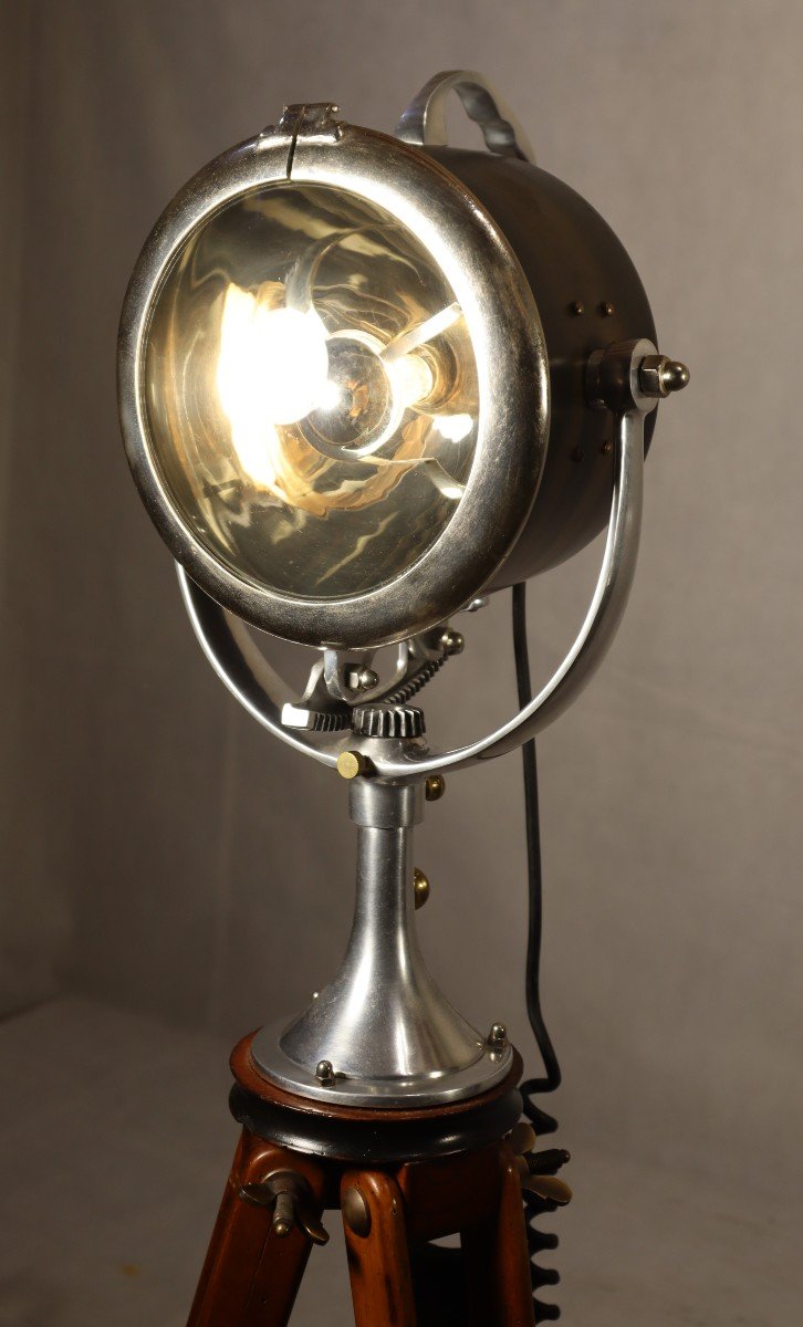 Mahogany Marine Floor Lamp/spotlight "half Mile Ray", Year Around 1930-photo-2