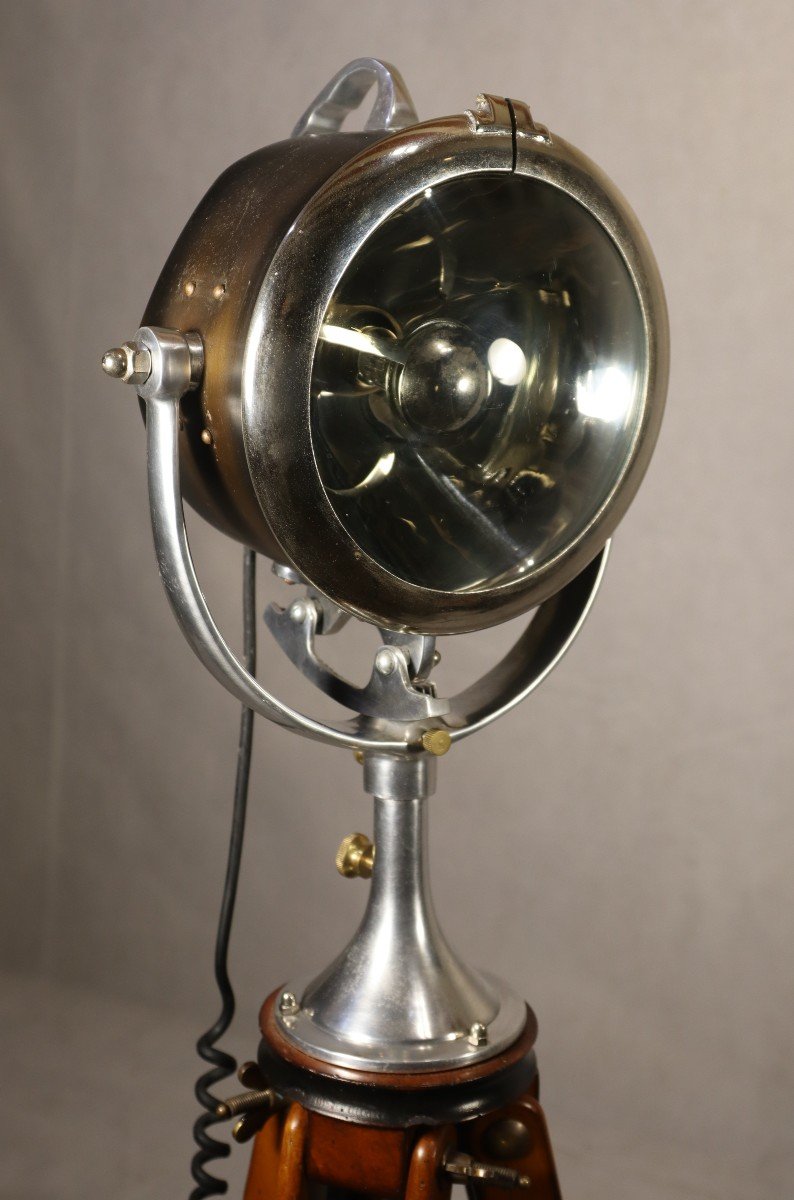 Mahogany Marine Floor Lamp/spotlight "half Mile Ray", Year Around 1930-photo-3