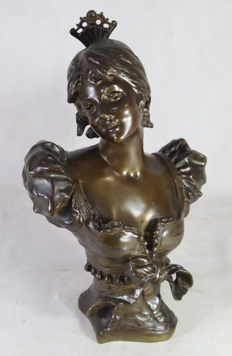 Louis Moreau (1855-1919 ) Sculpture En Bronze " Jeune Fille ", Art nouveau