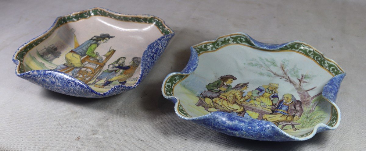 Porquier Beau, Pair Of Water Lily Cups "village Scene" 19th-photo-4