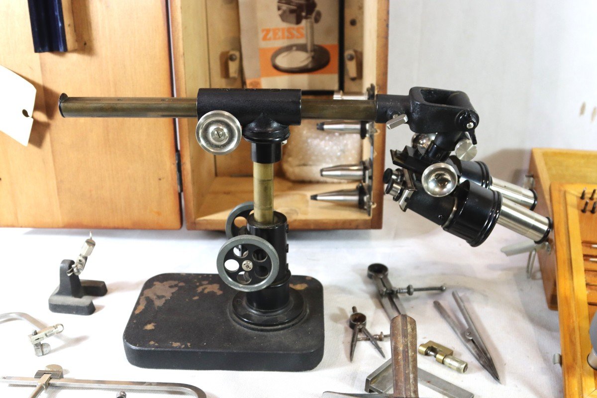 “jeweller” Set, Binocular Microscope, Tools And Miscellaneous, Early 20th Century-photo-2