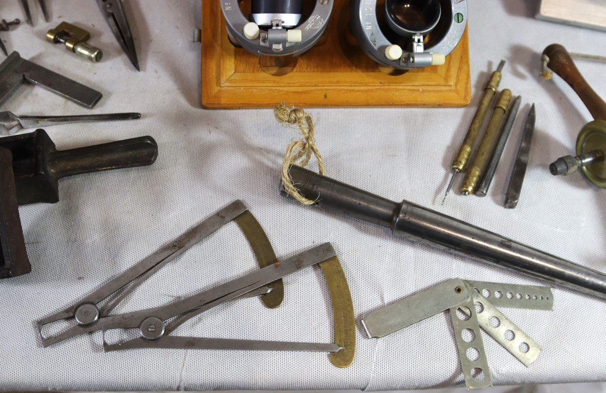 “jeweller” Set, Binocular Microscope, Tools And Miscellaneous, Early 20th Century-photo-3