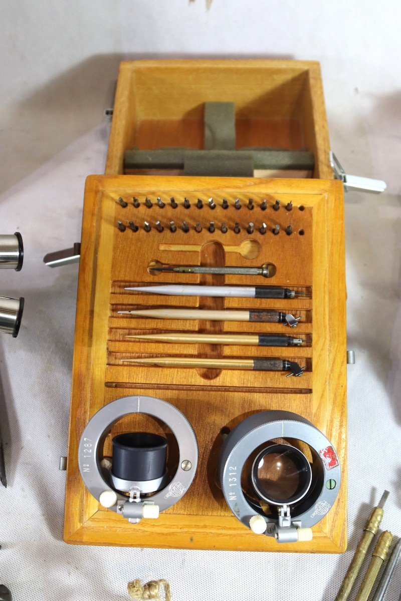 “jeweller” Set, Binocular Microscope, Tools And Miscellaneous, Early 20th Century-photo-5