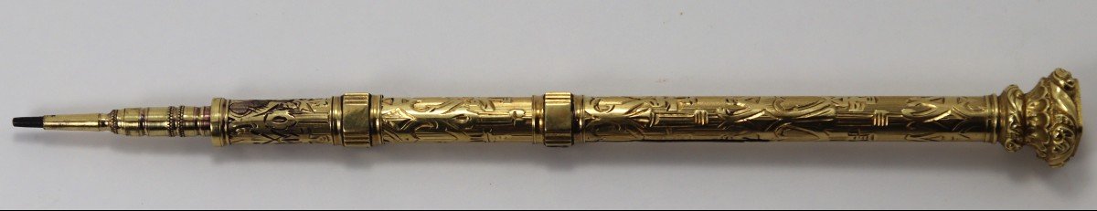 Mechanical Pencil In 18k Gold, 14.2 Gr, Late 19th Century-photo-2