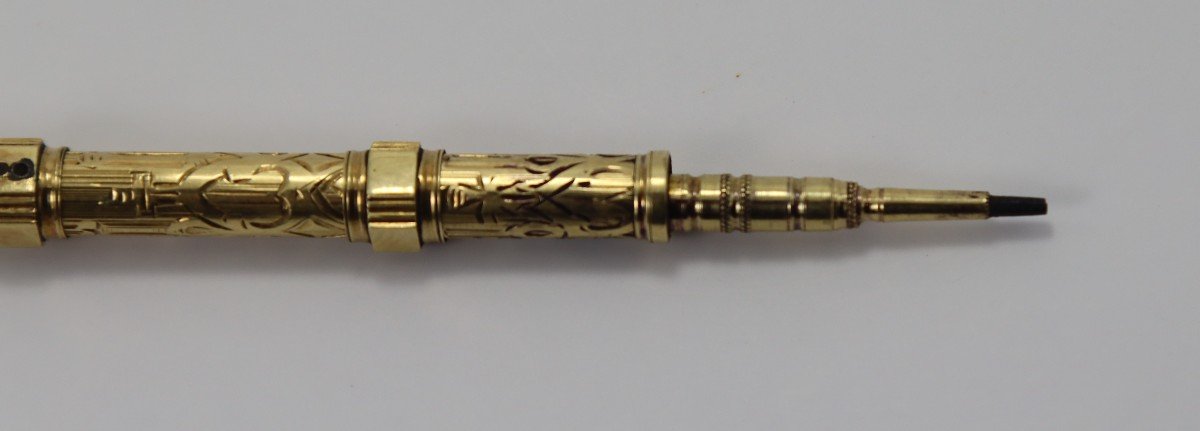 Mechanical Pencil In 18k Gold, 14.2 Gr, Late 19th Century-photo-2