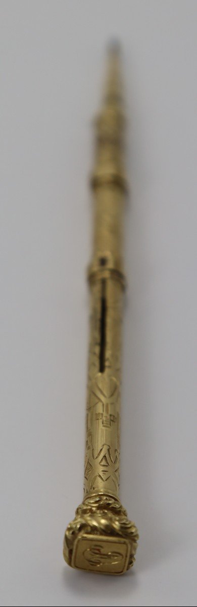 Mechanical Pencil In 18k Gold, 14.2 Gr, Late 19th Century-photo-3