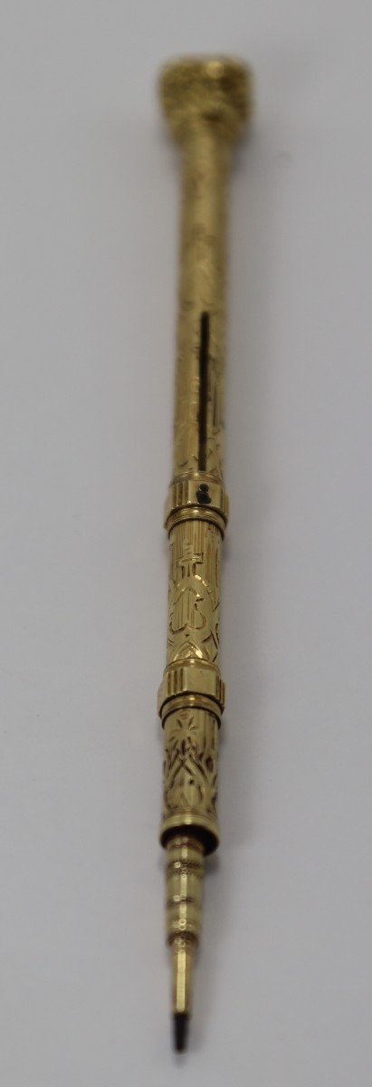 Mechanical Pencil In 18k Gold, 14.2 Gr, Late 19th Century-photo-4